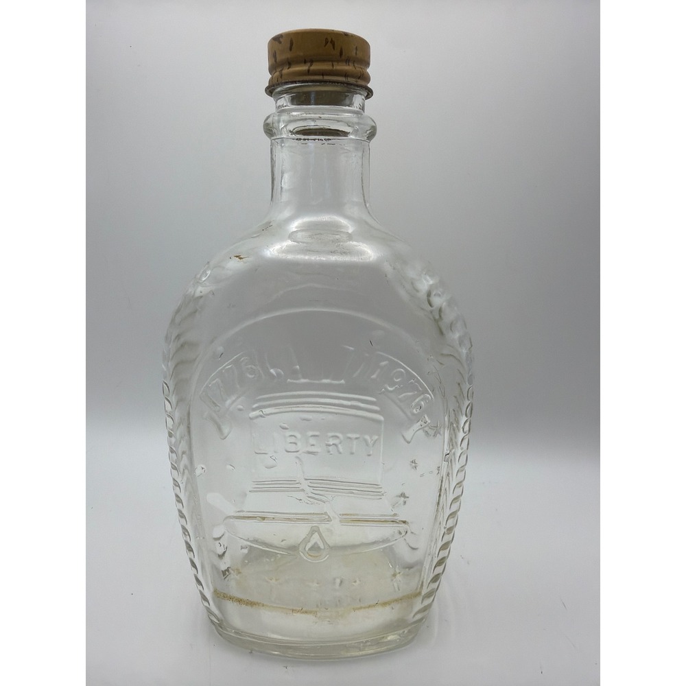 Vintage Log Cabin Syrup Bicentennial Glass Bottle Liberty Bell 1776-1976 Cork